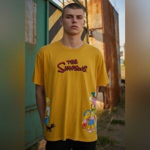The Simpsons Mens 2XL Wrap Around Character Graphic Print Embroidered Shirt